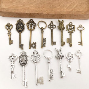 May include: Assortment of antique-style skeleton keys with various designs, including crown, heart, and animal motifs. Some keys feature the word "DREAM" engraved on them.