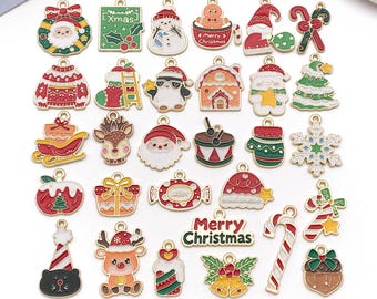 10/30pcs Christmas Decoration Charms Alloy Christmas, Bell, Snowflake, Elk, Gift, Santa Claus Pendants for DIY Jewelry Making Accessories
