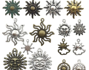 43 PCS Sun Charms Collection - Antique Gold Silver Bronze Colors Mixed Metal Sun Smile Sun Metal Pendants for Jewelry Making Findings M066