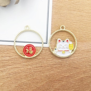 10/20/30pcs Enamel Lucky Cat Gold Plated Pendant，Enamel good Lucky Charm，DIY FindingsCharm Jewelry Making bracelet earrings Accessories