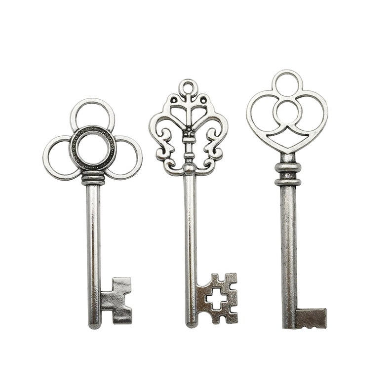 30 PCS Big Skeleton Key Charms Collection Mixed Antique Silver Steampunk Gear Wedding Heart Key Metal Pendants for Jewelry Making M103