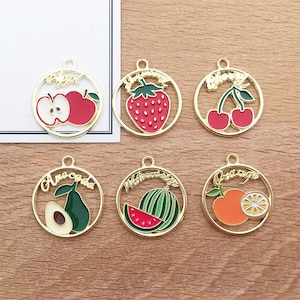 10/20/30pcs Enamel Fruit Charm Strawberry Charm Cherry Charm Watermelon Charm Apple Charm Orange Charm Avocado Charm Jewelry Accessories