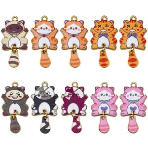 10pcs 18*35mm Enamel Cute Cartoon Printed Cat Charms Alloy Animal Pendants for DIY Bracelet Necklace Earrings Jewelry Making Accessories