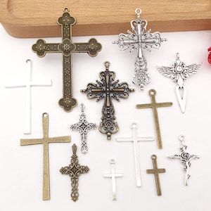 10/20/30pcs Antique Silver Cross Charm，Bulk Wholesale Religious Jewelry Making Supply Antique Bronze Cross Pendants，Crafting Accessory