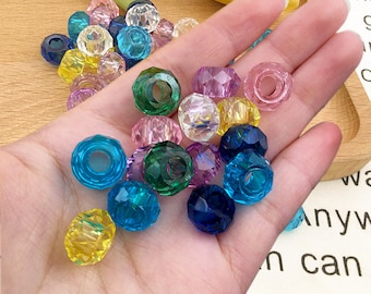 10/20/30PCS Wholesale Lot European Large Hole Faceted Beads Pastel colors European style faceted acrylic large hole beads Faceted Beads