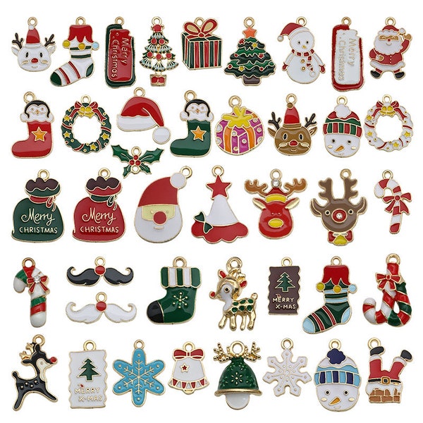 Collection de breloques de noël en émail, 5/10/15 pièces, arbres du père noël, renne, cerf, bonhomme de neige, cloches, chaussettes, pendentif en métal