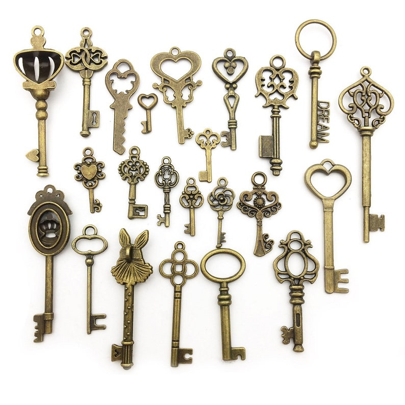 46 PCS Big Skeleton Key Charms Collection Mixed Antique Etsy