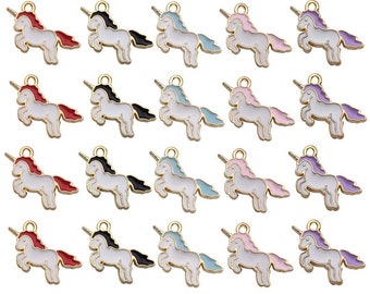 50PCS Unicorn Charms, Horse Gold Enamel Metal Charm Pendant Supplies Findings for Jewelry Making M158