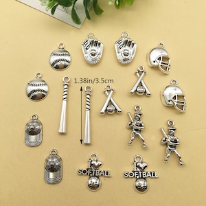 16pcs Mixed baseball charm baseball player BULK Antique Silver Tone，for DIY Hand Making craft Accessories