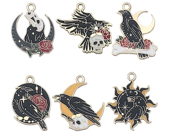 5/6pcs Gothic Enamel Crow Charms Alloy Bird Animal Pendants for DIY Bracelets Necklaces Earrings Jewelry Making Accessories