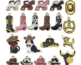 10/20pcs Western Cowboy Charms Alloy Western Horse, Hat, Boots Pendants for DIY Bracelets Necklaces Earrings Jewelry Making Accessories