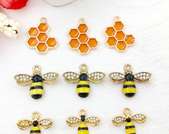 5 piezas de esmalte de abeja para hacer joyas, lindo pendiente, colgante, pulsera, collar, dijes de diseño diy, dijes de abeja, colgante de abeja pequeña