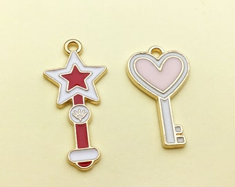 10/20/30pcs Enamel Heart Key Charm delicate Gold Plated Pendant for DIY Findings Bracelets Earring Necklace Handmade jewelry supplies