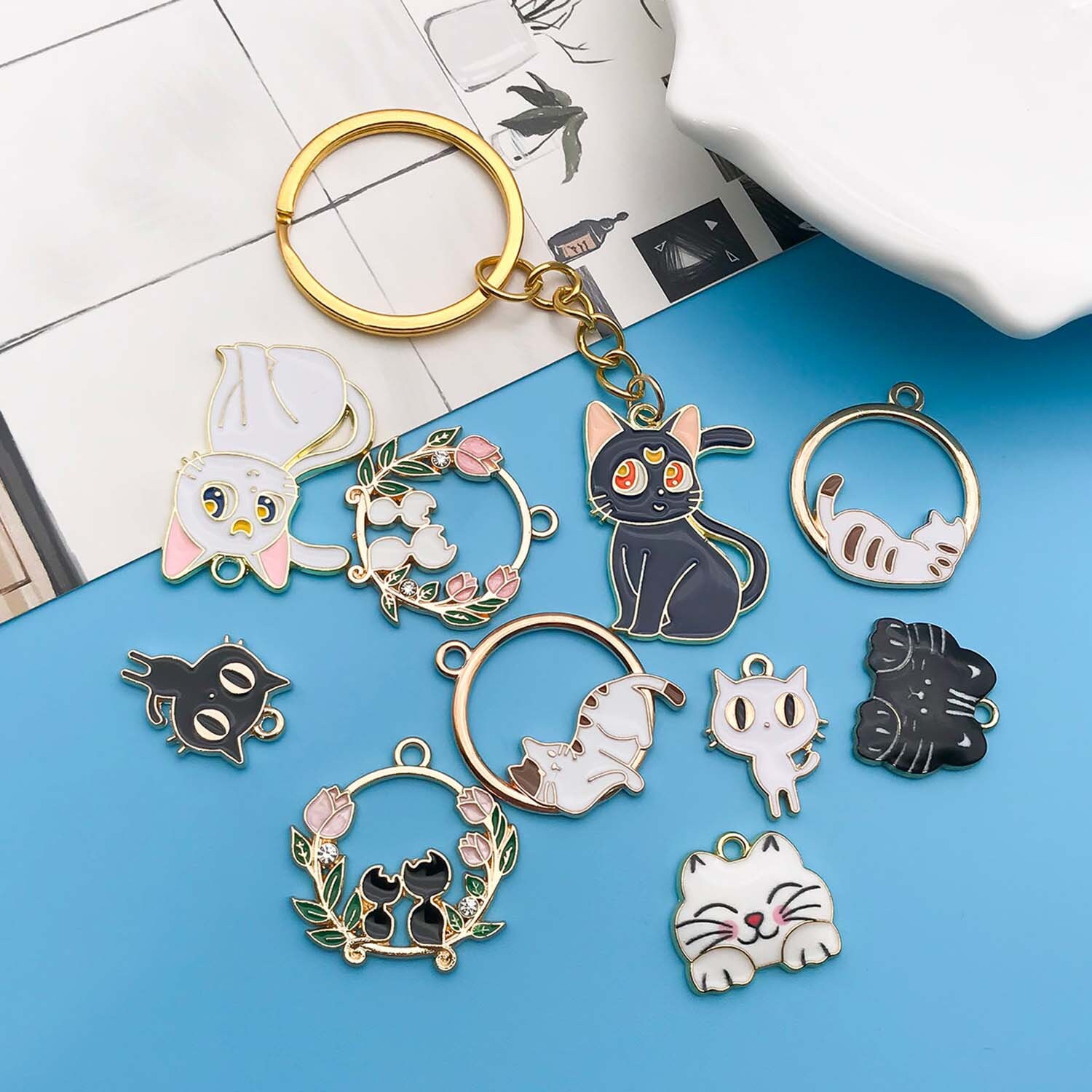 20PCS Colorful Enamel Cat Charms - Kawaii Animal Pendants For Jewelry Making & Crafts