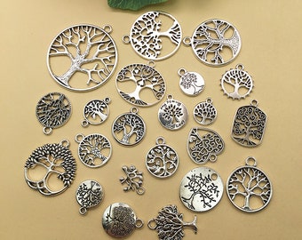 20pcs Arbre de vie mixte charme charmes en vrac Antique Silver Tone, Inspiration charme Pendentif, pour bricolage Artisanat Accessoires