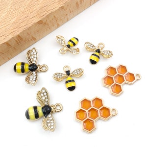5 piezas de esmalte de abeja para hacer joyas, lindo pendiente, colgante, pulsera, collar, dijes de diseño diy, dijes de abeja, colgante de abeja pequeña imagen 6