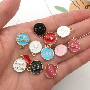 6Color.12pcs/Lot 12 Constellation Enamel Charms Enamel Zodiac Constellation Charms, Astrology Birth Sign Double Sided Coin Zodiac Charm Sets image 3
