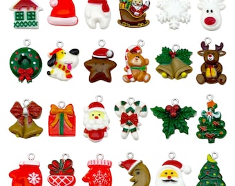 10/24pcs Christmas Decoration Charms Resin Snowflake, Santa Claus, Bell, Gift, Mittens, Snowman Pendants for DIY Jewelry Making Accessories