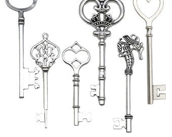 5pcs Vintage Antique Silvery Key Design Charms Alloy Pendants for DIY Bracelets Necklaces Jewelry Making Accessories