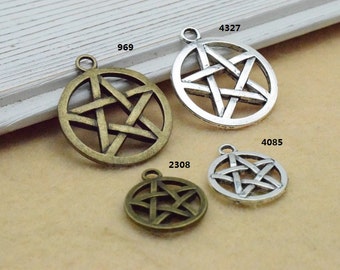 Supernatural Pentagram Charms, Pentagram Pendants/Charms,Pentacle, Star, DIY Supplies -you choose the color