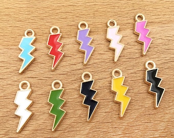 10/20/30pcs Creativity lightning Enamel Charms，Drop oil Alloy Charm Gold plated Pendant，Jewelry Making DIY Earring Findings，Craft Supplies