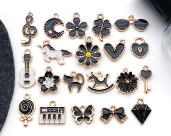 20pcs Black Enamel Charms Alloy Various Styles Pendants For DIY Bracelets Necklaces Earrings Jewelry Making Accessories