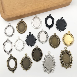 10/20/30PCS Oval Pendant Trays, Antique Silver Blank Bezel Cabochons Dome Base Setting Frame Cameo Metal Charms