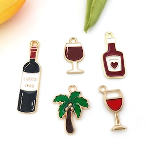 8/16/24PCS Wine Glass Goblet Enamel Red Glass of Wine Charms Pendant BULK Wine Glass Charms, Red Wine, Silver Glass Charm