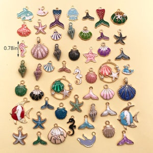 50pcs Mix Bulk Enamel marine life Collection Charm colorful gold plated pendant for DIY Bracelet Necklace Earrings Making Accessories