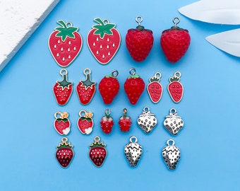 20pcs Simulated Fruit Strawberry Design Charms Summery Fruit Pendants For DIY Bracelet Necklace Jewelry Making Accessories