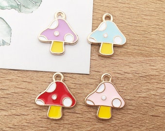 10/20/30pcs Enamel Mushroom Charm，cute mushroom Gold Plated Charm，DIY Findings earring Jewelry Supplies Making craft Accessories