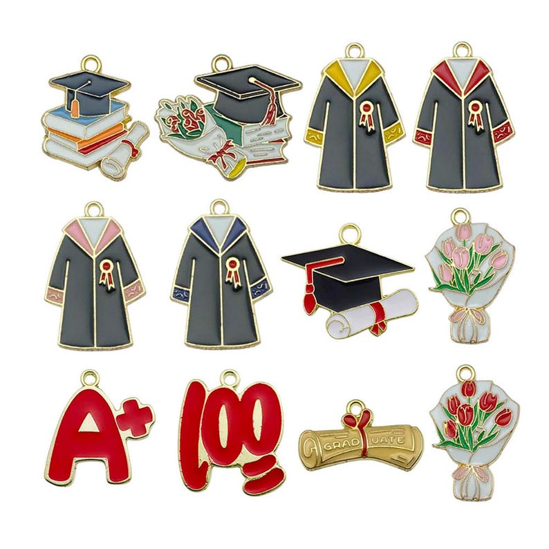 10/12 st. Emalj Graderingssäsong Berlocker Legering Kandidatuniform, Testpapper Design Hängen för DIY Smyckestillverkning Tillbehör Mix-12pcs
