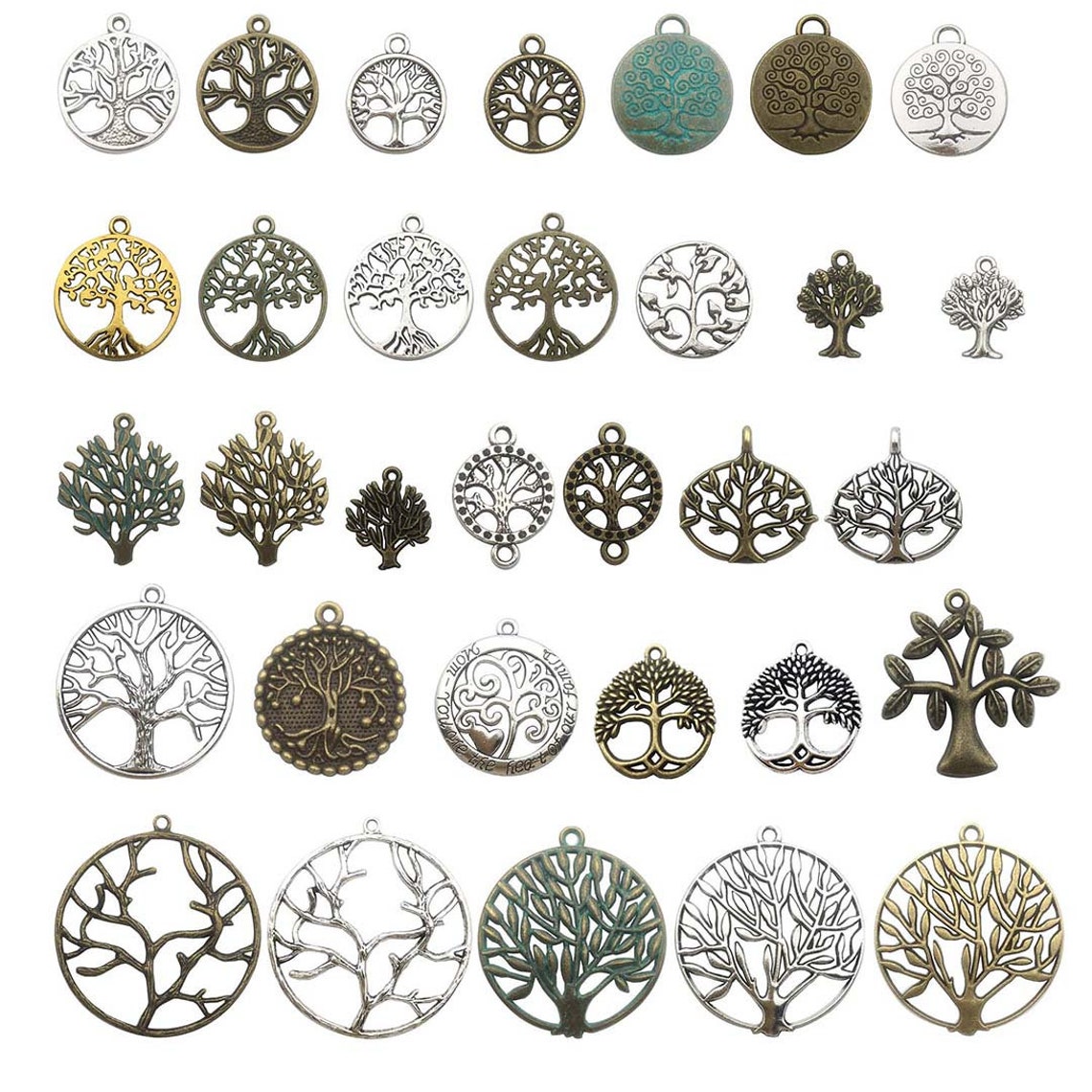 100g Tree of Life Charms Collection Mixed Antique Gold Etsy