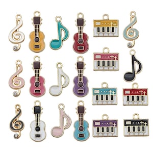5/10pcs Enamel Music Charms Alloy Symbols, Piano, Microphone, Headphones Pendants for DIY Bracelet Necklace Jewelry Making Accessories