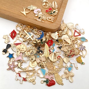 Bulk Wholesale 110pcs Gold Metal Mix Colorful Enamel Charms jewelry pendant，for DIY Bracelet Necklace Earrings Handmade Making Accessories