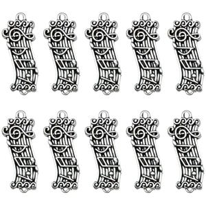 10/20pcs 12*28mm Antique Silvery Music Note Design Charms Alloy Music Pendants for DIY Jewelry Making Accessories