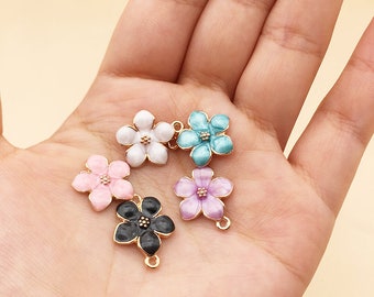 10/20/30pcs Enamel flowers Charm, Gold Plated Sakura Charm Pendant, DIY Findings Charm Jewelry Supplies Making craft Accessories