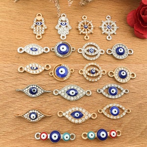 10/20/30pcs Mix Styles Shiny Gold Plated Charms, Evil Eye Pendant, Evil Eye Charms,Pendants, Evil Eye, Eye Pendant, Necklace Findings