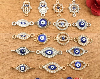 10/20/30pcs Mix Styles Shiny Gold Plated Charms, Evil Eye Pendant, Evil Eye Charms,Pendants, Evil Eye, Eye Pendant, Necklace Findings