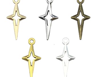 10/20 / 30 Stück 10 * 23 mm Vierzackige Stern Design Charms Legierung Stern Anhänger für DIY Armband Halskette Schmuck machen Zubehör