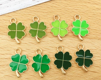 15/30/45PCS,Enamelled Lucky Clover Charms Green Enamel Lucky Clover Charms  Wholesale Copper Lucky Clover Pendants For Jewelry Making