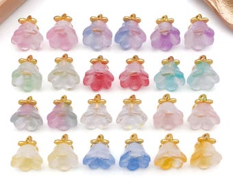20/24 piezas de dijes de flores de lirio de los valles de cristal, colgantes de flores para pulseras, collares, pendientes y accesorios para hacer joyas.