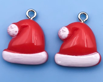 10pcs Fashion Red Resin Christmas Hat Pendant Accessories For Necklace Bracelet For DIY Jewelry Making