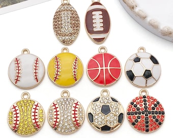 10pcs Enamel Sports Charms Alloy Basketball, Rugby, Football Pendants for DIY Bracelet Necklace Earrings Jewelry Making Accessories