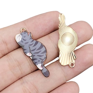 5/10pcs 13*35mm Enamel Printed Cat Design Charms Alloy Animal Pendants For DIY Bracelet Necklace Jewelry Making Accessories
