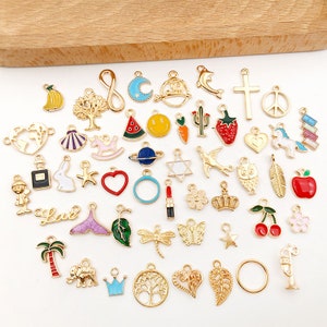 Bulk Wholesale 50pcs Gold Metal Mix Colorful Enamel Charms jewelry pendant，for DIY Bracelet Necklace Earrings Handmade Making Accessories