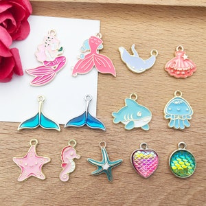 10/20/30pcs Enamel Mermaid Gold Plated Pendant，Enamel starfish shell Charm，DIY Findings Charm Jewelry Making craft Accessories