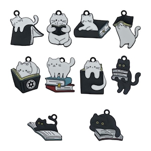 10 stks Leuke Cartoon Lezen Kat Charms Legering Dier Hangers voor DIY Armband Ketting Oorbellen Sieraden Maken Accessoires: