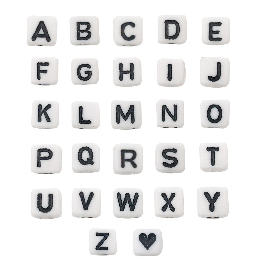 Letter Beads YOU CHOOSE 6mm White Glass Beads Letters Numbers Hearts 12  Pieces 