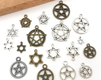 10/20/30pcs Pentagram Charms Tono antiguo de plata / bronce, colgantes de pentagrama de doble cara, accesorios de fabricación de joyas